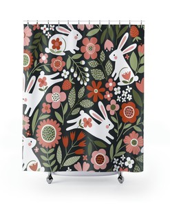 Cute Easter Bunny Shower Curtain in Warm Colors for a Festive Bathroom Decor