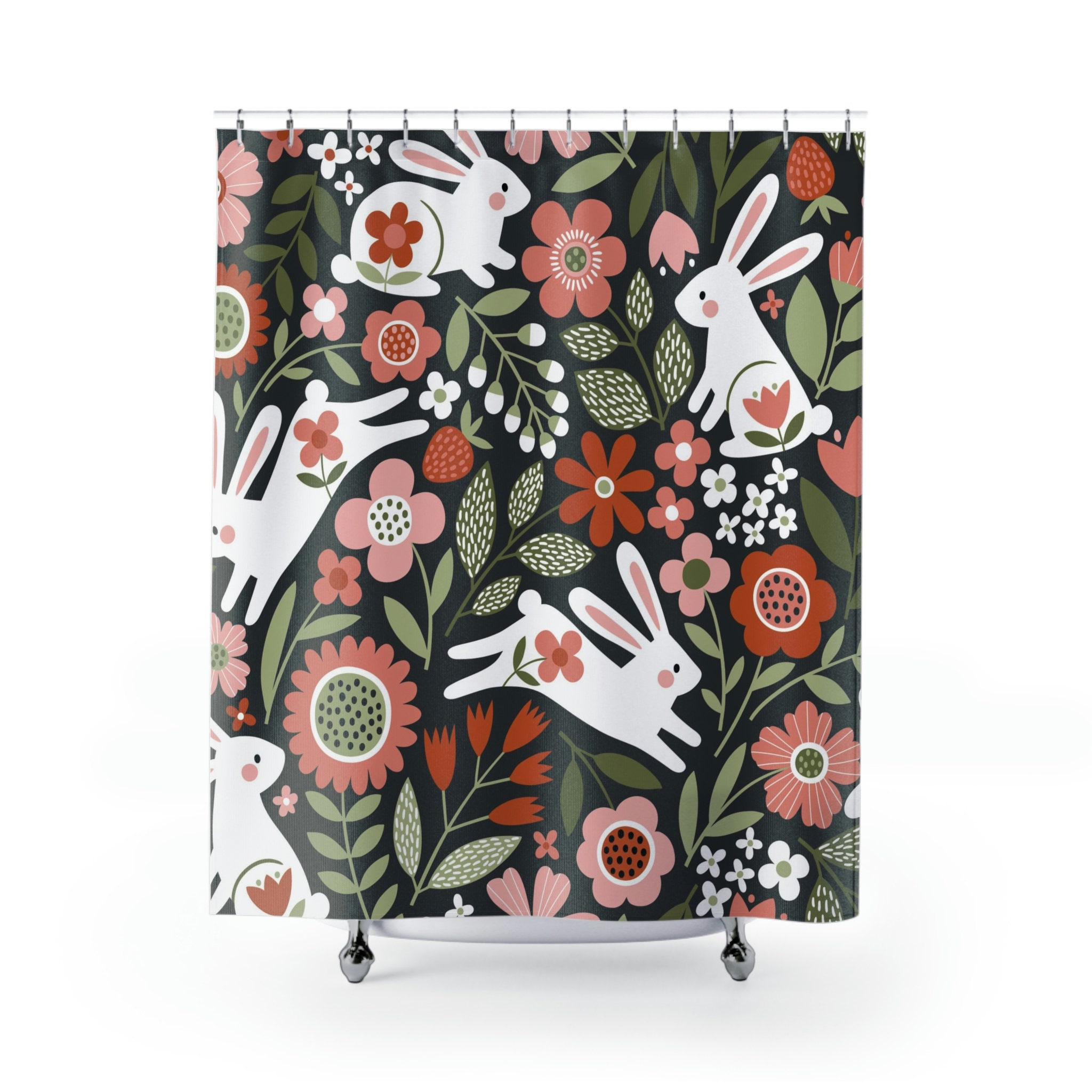 Cute Easter Bunny Shower Curtain in Warm Colors for a Festive Bathroom Decor