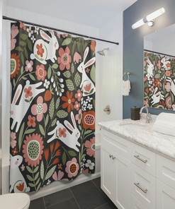 Cute Easter Bunny Shower Curtain in Warm Colors for a Festive Bathroom Decor