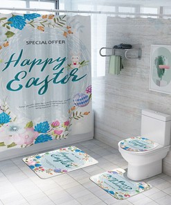 Cute Easter Eggs Rabbit Flower Shower Curtain Set