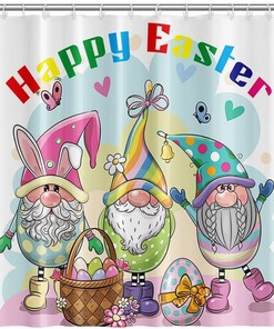 Cute Easter Genome Shower Curtain with Funny Rabbit and Colorful Egg Design for Kids Bathroom