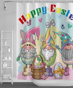 Cute Easter Genome Shower Curtain with Funny Rabbit and Colorful Egg Design for Kids Bathroom