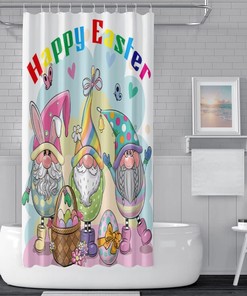 Cute Easter Genome Shower Curtain with Funny Rabbit and Colorful Egg Design for Kids Bathroom