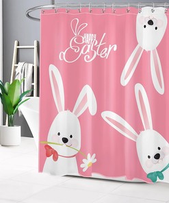 Cute Easter Rabbit Shower Curtain for Spring Pink Bathtub Home Decor in Happy Easter