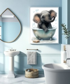 Cute Elephant Bath Print Printable Wall Art for Bathroom Decor 