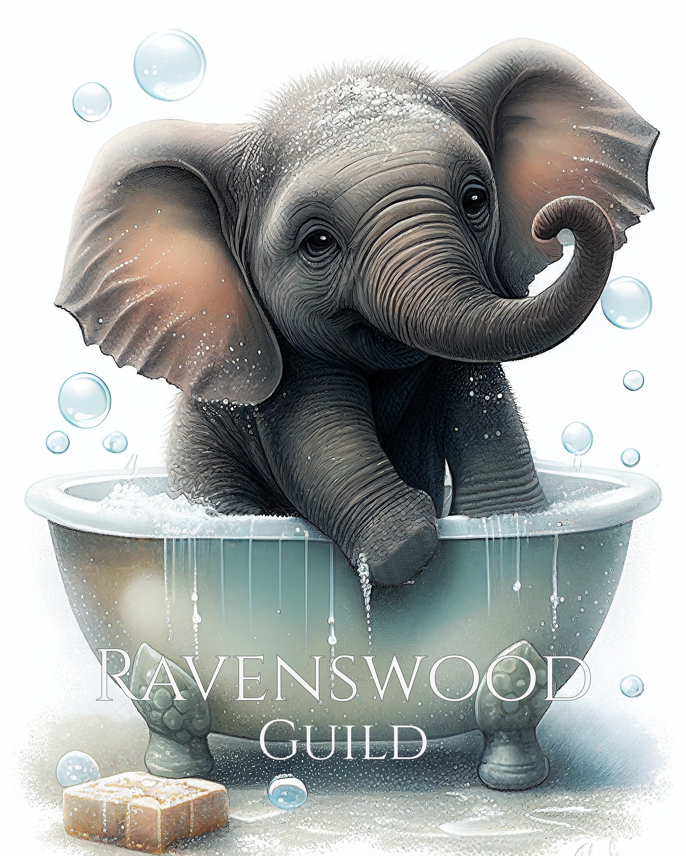 Cute Elephant Bath Print Printable Wall Art for Bathroom Decor
