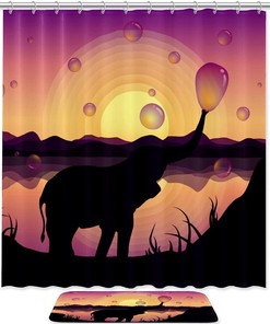 Cute Elephant Blowing Bubbles - Adorable Waterproof Shower Curtain