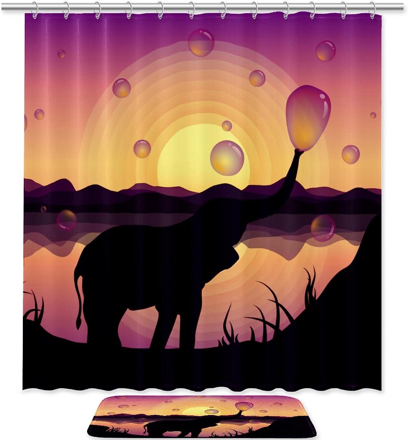 Cute Elephant Blowing Bubbles - Adorable Waterproof Shower Curtain