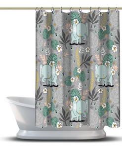 Cute Elephant Flowers Shower Curtain - Cartoon Bathroom Decor