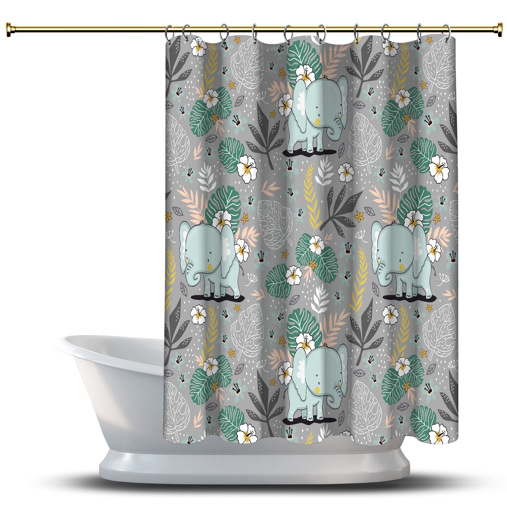 Cute Elephant Flowers Shower Curtain - Cartoon Bathroom Decor