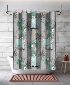 Cute Elephant Flowers Shower Curtain - Cartoon Bathroom Decor