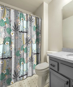 Cute Elephant Flowers Shower Curtain - Cartoon Bathroom Decor