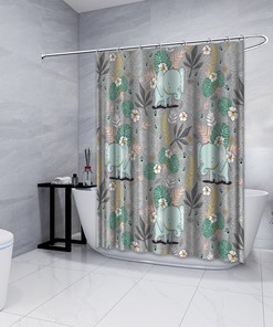 Cute Elephant Flowers Shower Curtain - Cartoon Bathroom Decor