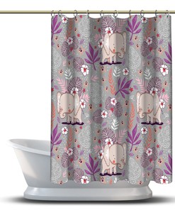 Cute Elephant Flowers Shower Curtain - Purple Bathroom Decor