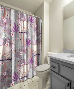 Cute Elephant Flowers Shower Curtain - Purple Bathroom Decor