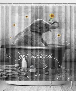Cute Elephant In Bathtub Sunflower Shower Curtain