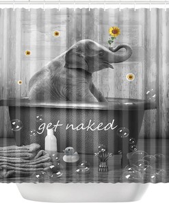 Cute Elephant In Bathtub Sunflower Shower Curtain