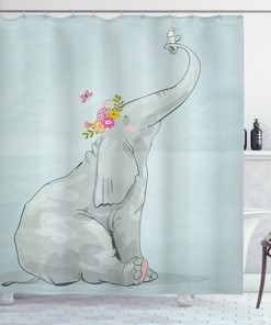 Cute Elephant Nursery Shower Curtain With Mouse Friends Print For Your Bathroom