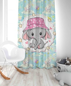Cute Elephant Pattern Baby Room Kids Curtain Window