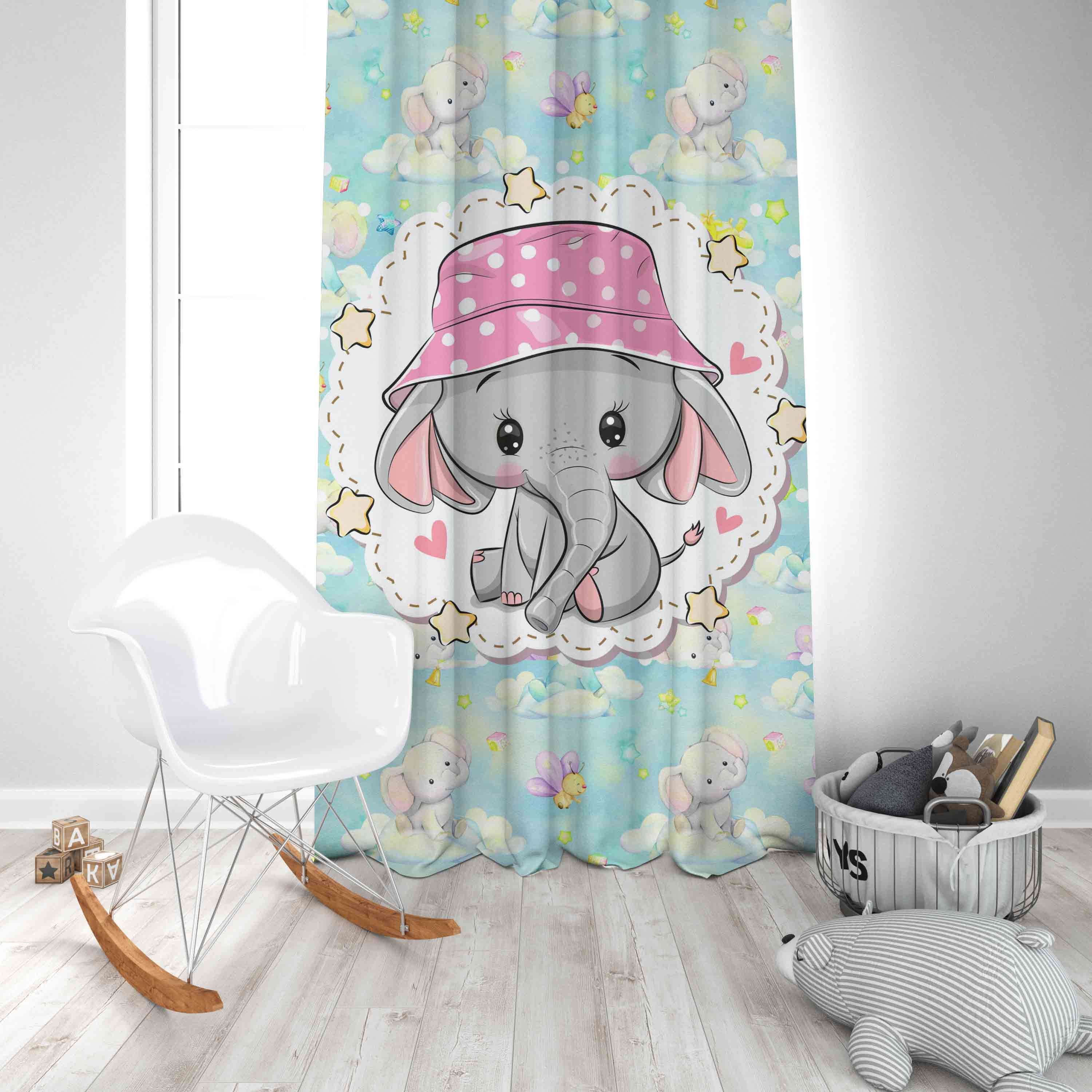 Cute Elephant Pattern Baby Room Kids Curtain Window