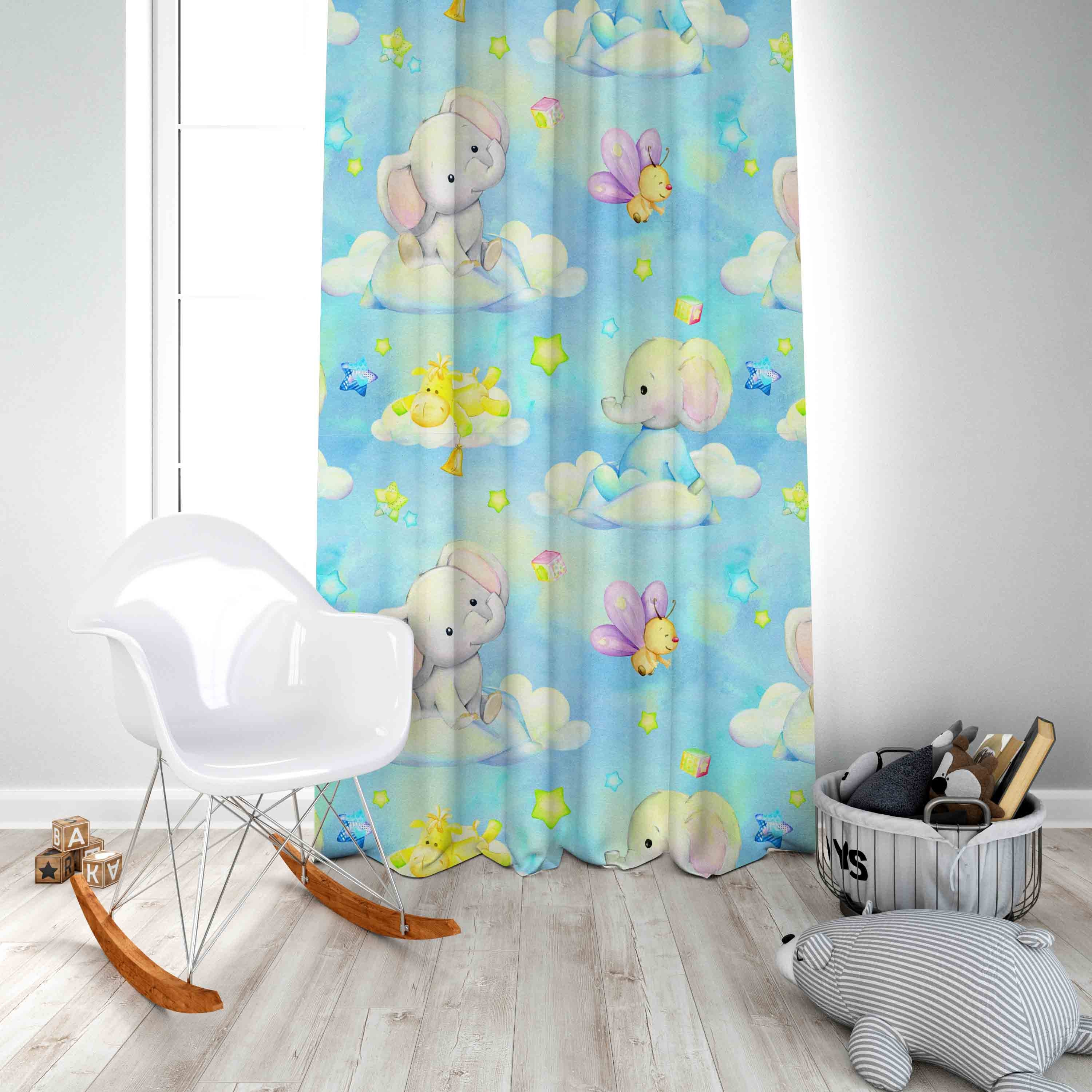 Cute Elephant Pattern Baby Room Kids Curtain Window