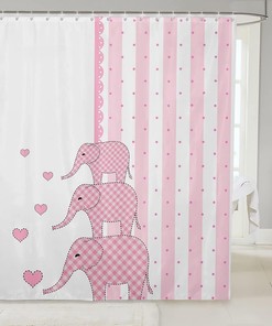 Cute Elephant Pink Stripe Print Shower Curtain for Kids Girls Teen Room Decoration