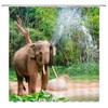 Cute Elephant Printed Shower Curtain - Waterproof Hook Hanging Bath Cover