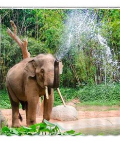 Cute Elephant Printed Shower Curtain - Waterproof Hook Hanging Bath Cover