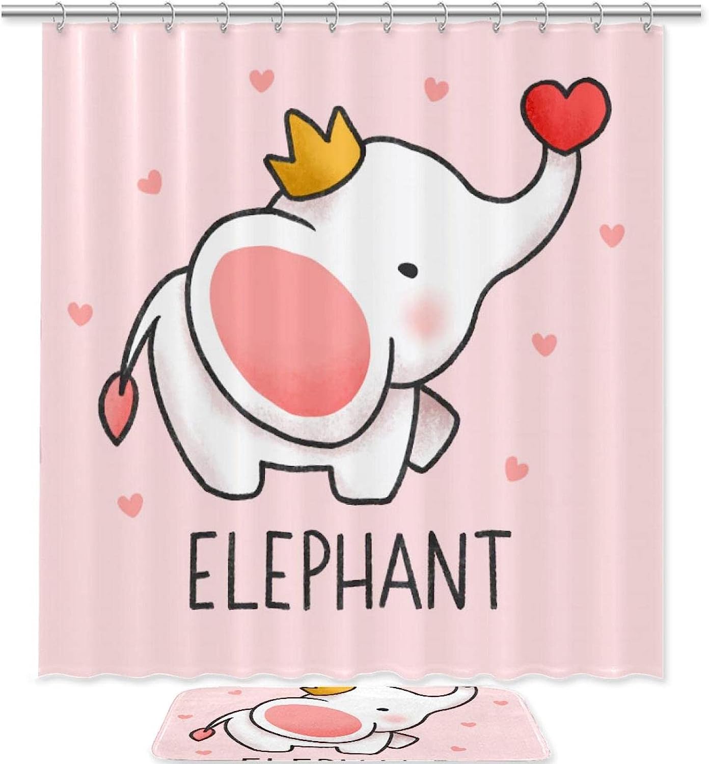 Cute Elephant Shower Curtain - Cartoon Style Bathroom Decor