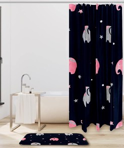 Cute Elephant Waterfall Waterproof Shower Curtain For Animal Lovers Bathroom Decor