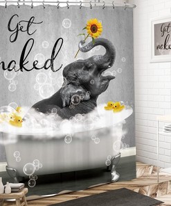 Cute Elephant and Duck Bubble Art Printed Waterproof Fabric Shower Curtain for Kids Bathroom Decor