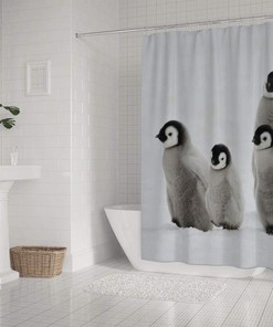 Cute Emperor Penguins Printed Waterproof Fabric Shower Curtain for Kids Bathroom Decor