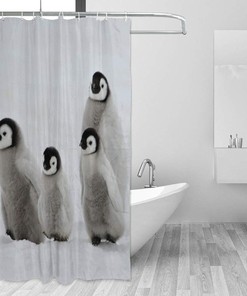 Cute Emperor Penguins Printed Waterproof Fabric Shower Curtain for Kids Bathroom Decor