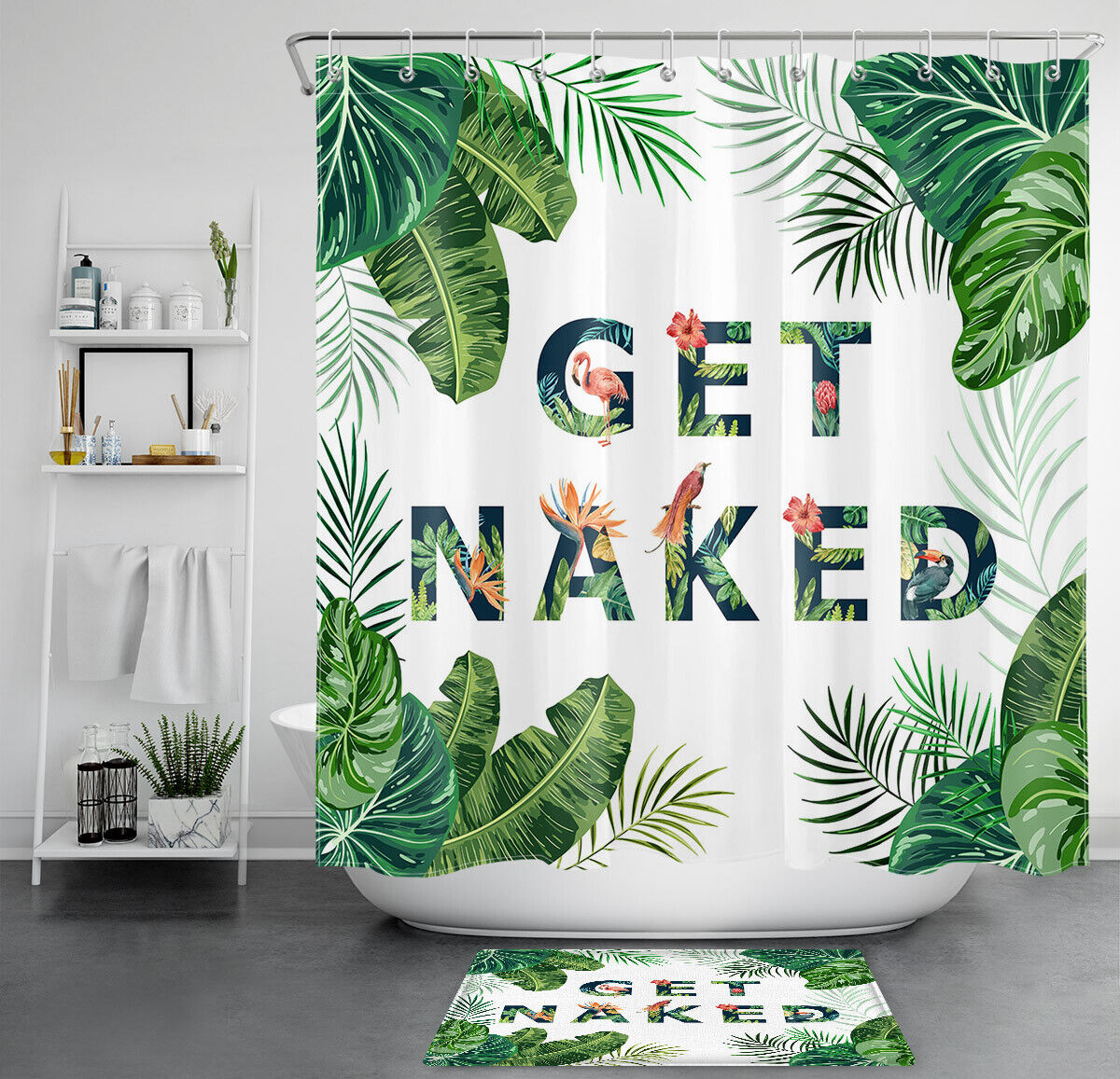 Cute Flamingo Illustration Curtain