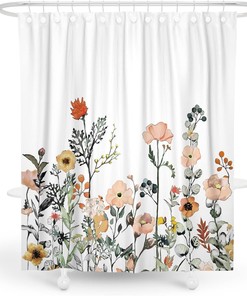 Cute Flower Shower Curtain with Wildflower Patterns for Farmhouse Bathroom 