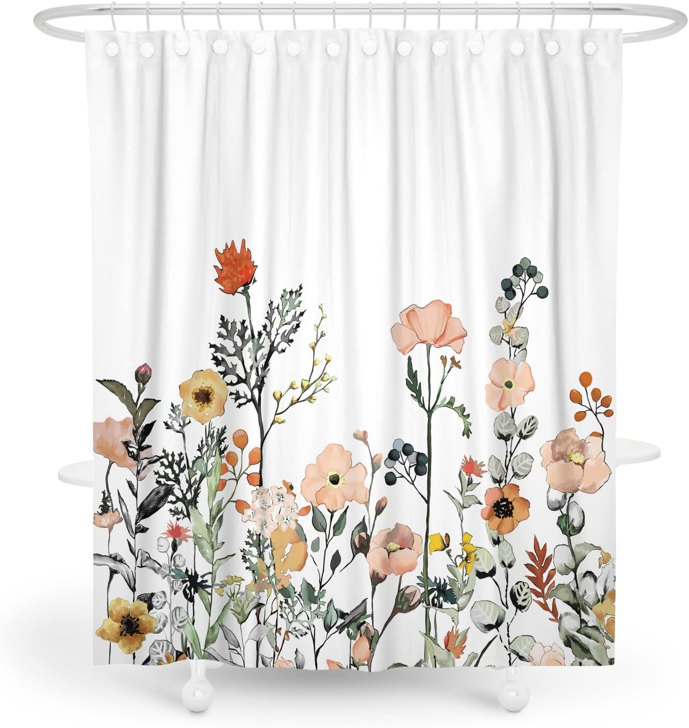 Cute Flower Shower Curtain with Wildflower Patterns for Farmhouse Bathroom