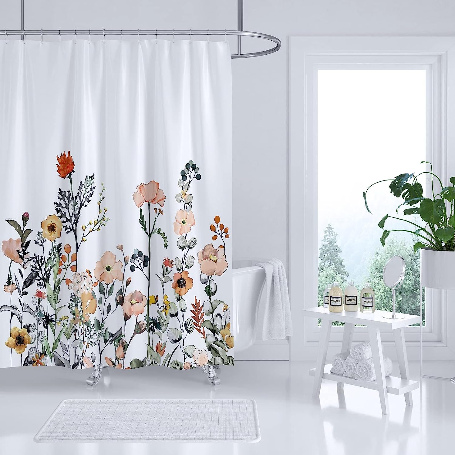 Cute Flower Shower Curtain with Wildflower Patterns for Farmhouse Bathroom