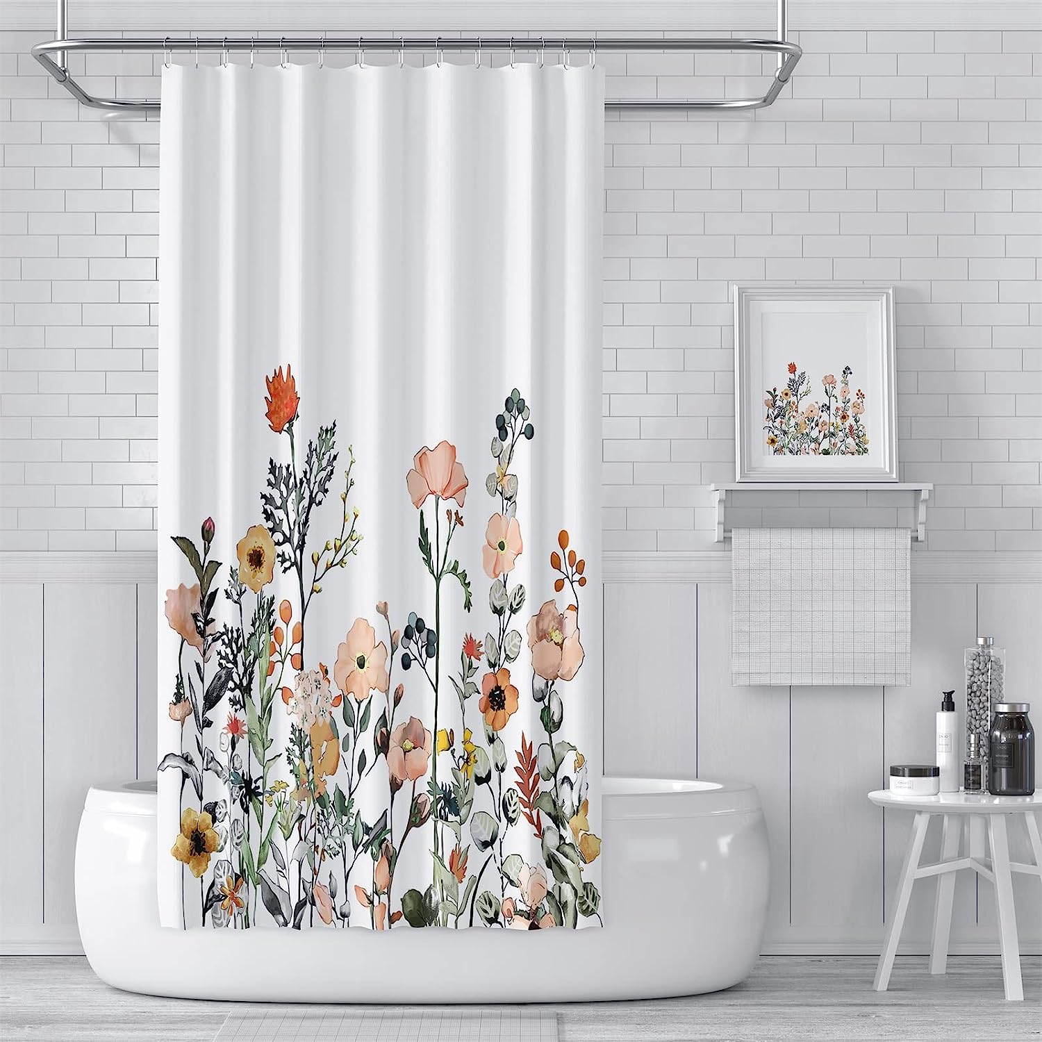 Cute Flower Shower Curtain with Wildflower Patterns for Farmhouse Bathroom