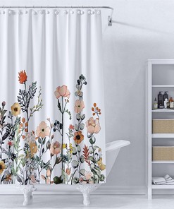 Cute Flower Shower Curtain with Wildflower Patterns for Farmhouse Bathroom