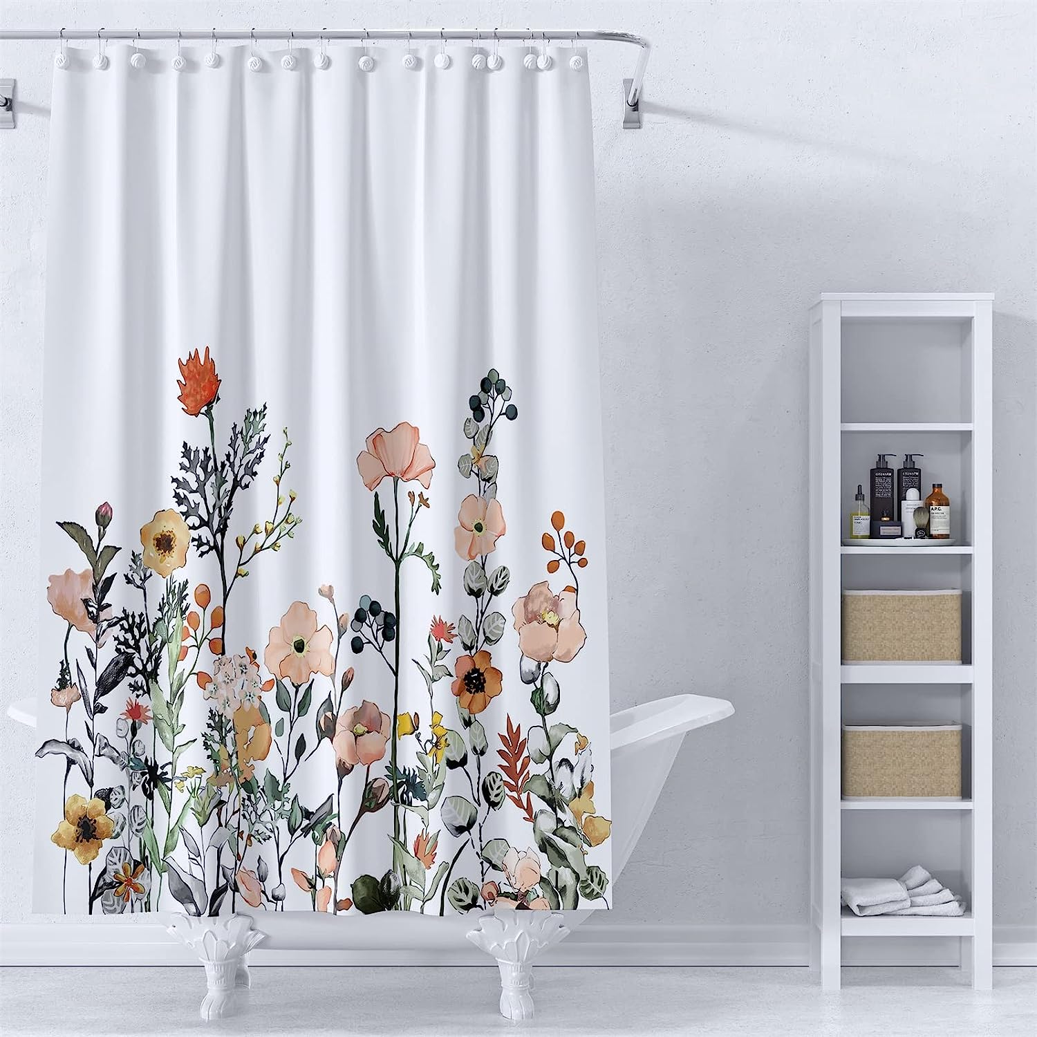 Cute Flower Shower Curtain with Wildflower Patterns for Farmhouse Bathroom