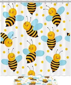 Cute Flying Bees For Honey Shower Curtain, Waterproof Fabric Bathroom Decor