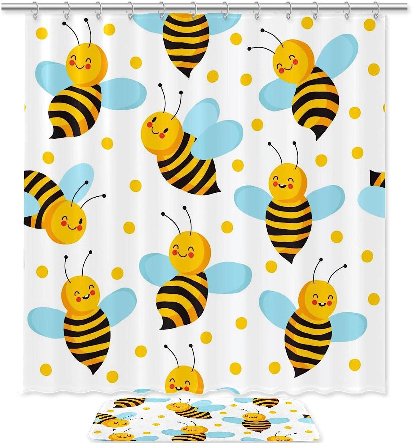 Cute Flying Bees For Honey Shower Curtain, Waterproof Fabric Bathroom Decor