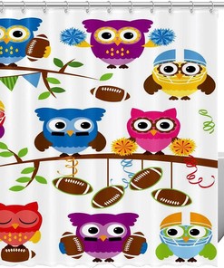 Cute Football Animal Owl Shower Curtain for Sporty Bathroom Decor