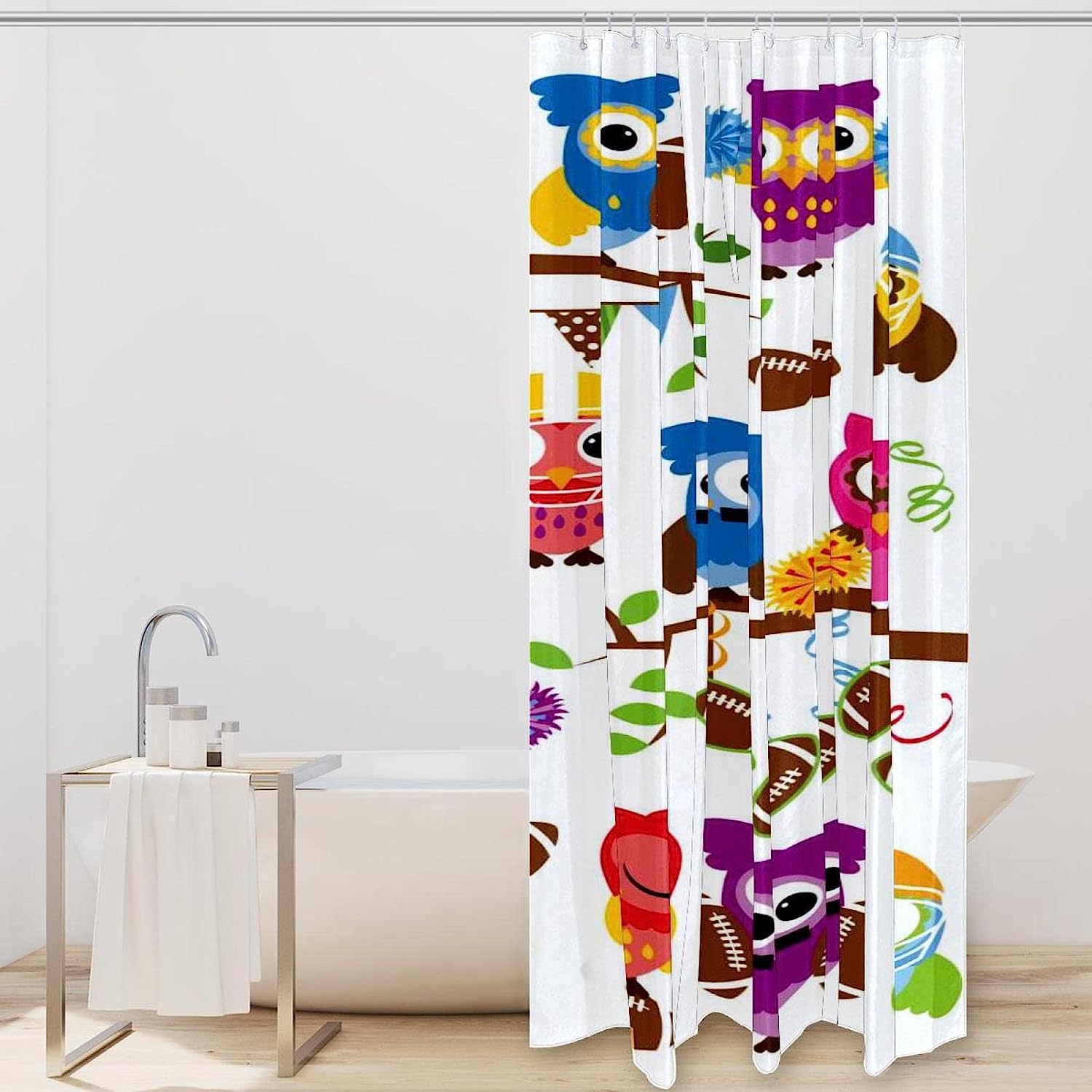 Cute Football Animal Owl Shower Curtain for Sporty Bathroom Decor