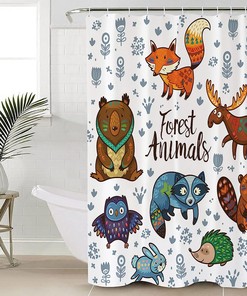 Cute Forest Animals Linen Shower Curtain for Bathroom 