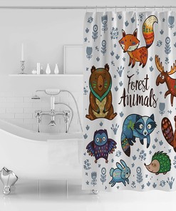 Cute Forest Animals Linen Shower Curtain for Bathroom