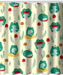 Cute Forest Mushroom Leaves Frogs Print Shower Curtain for Bathroom 