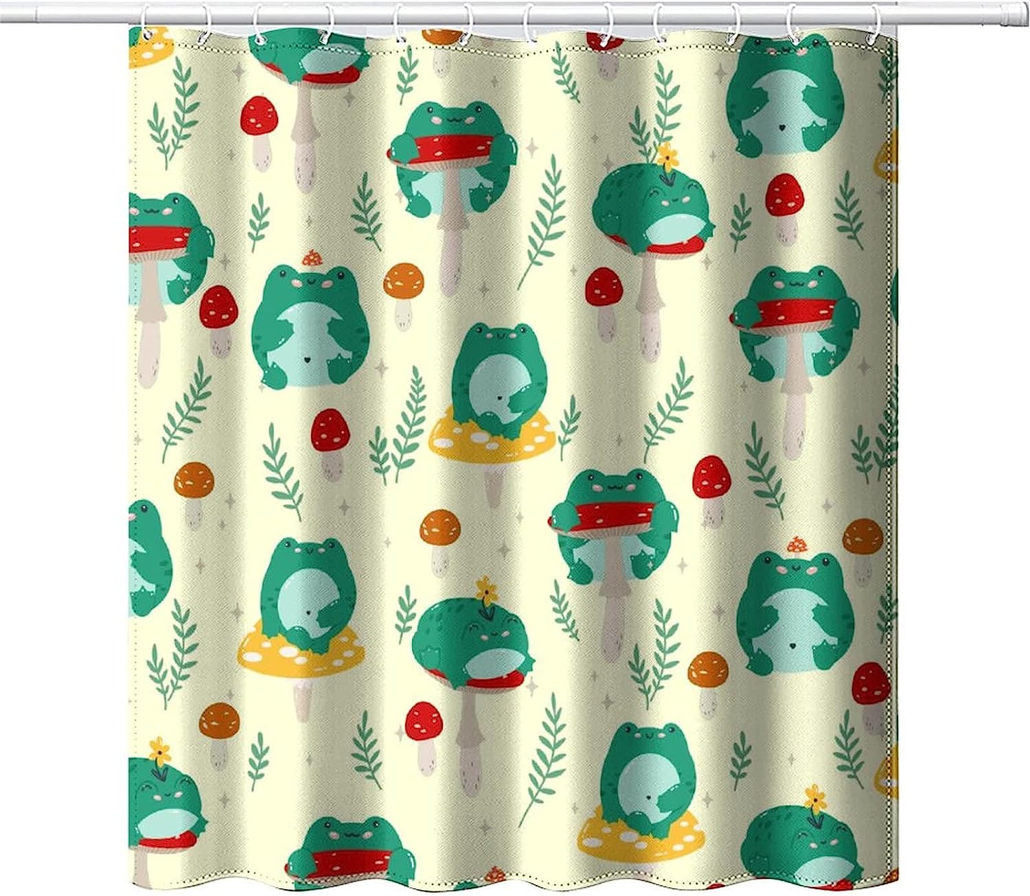 Cute Forest Mushroom Leaves Frogs Print Shower Curtain for Bathroom