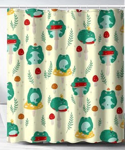 Cute Forest Mushroom Leaves Frogs Print Shower Curtain for Bathroom