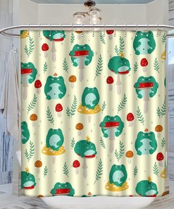 Cute Forest Mushroom Leaves Frogs Print Shower Curtain for Bathroom